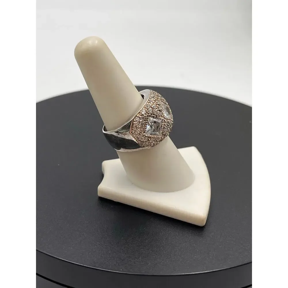 DBJ Designer Ladies Sterling Silver Rhinestone Cocktail Jewelry Ring‎ Size 8.25